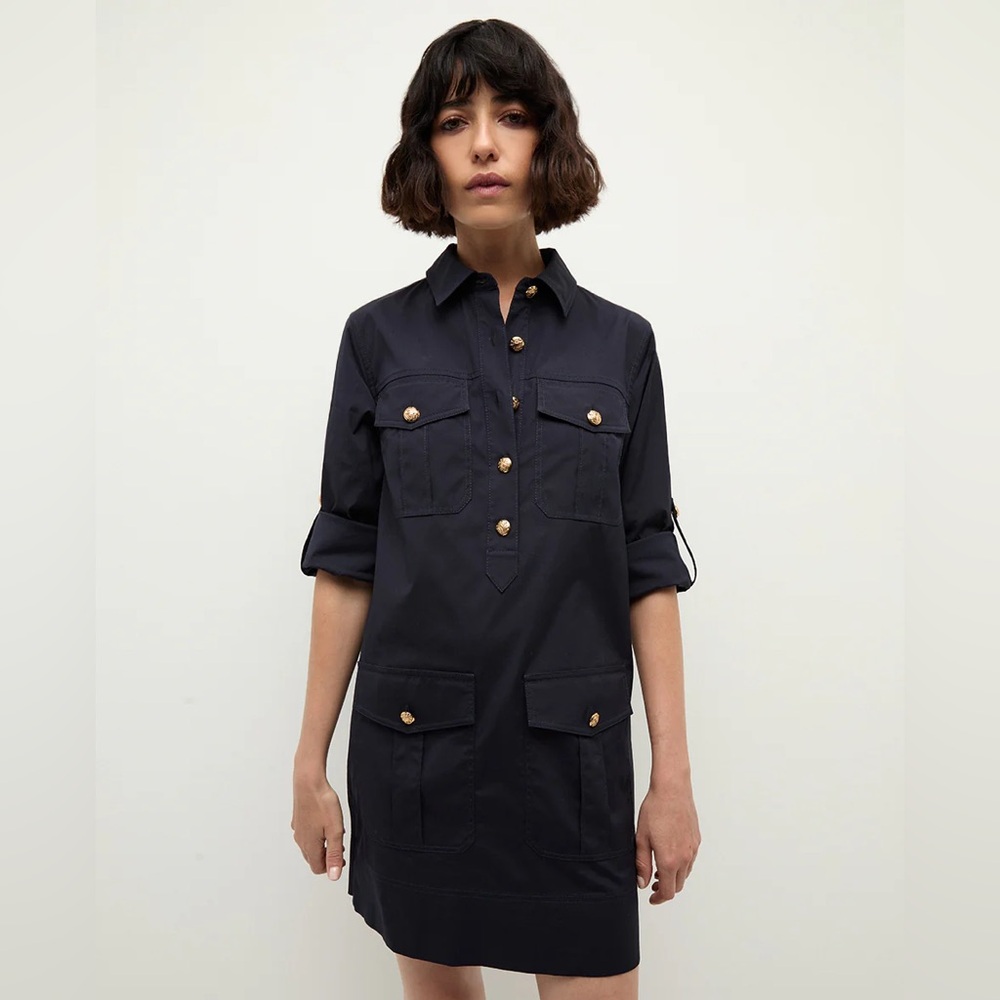 Veronica beard Saude cargo dress poplin nwt roll tab 6 navy poplin shirtdress - Picture 5 of 9